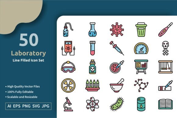 50 Vector Laboratory Line Filled Icon