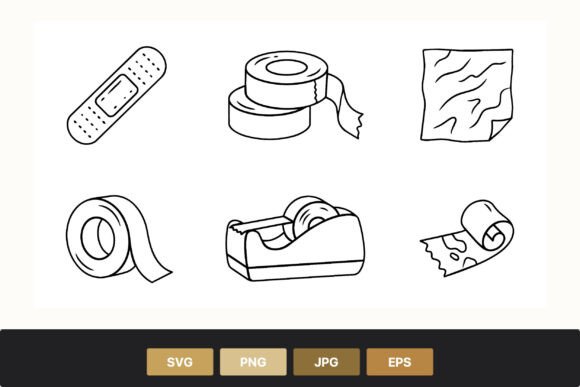 Adhesive Tape and Bandage Line Art Icons