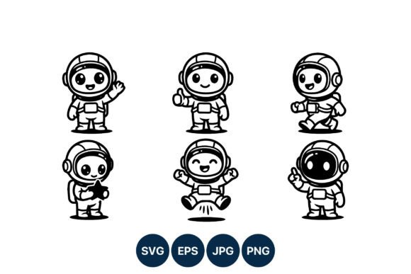 Cute Cartoon Astronauts Black White