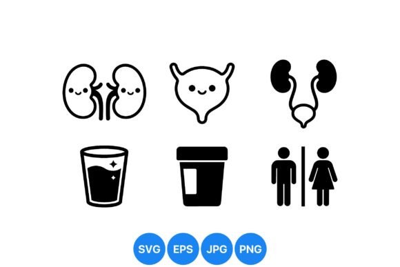 Cute Kidney Urine Icons Set