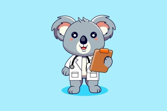 Cute Koala Doctor Holding Clipboard