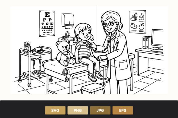 Doctor Examining Child Vector Art
