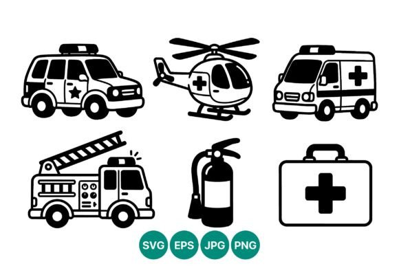Emergency Vehicles Safety Icons Black
