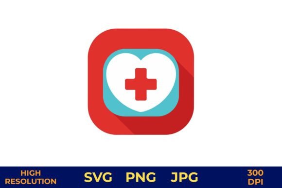 Health App Icon with Heart and Cross