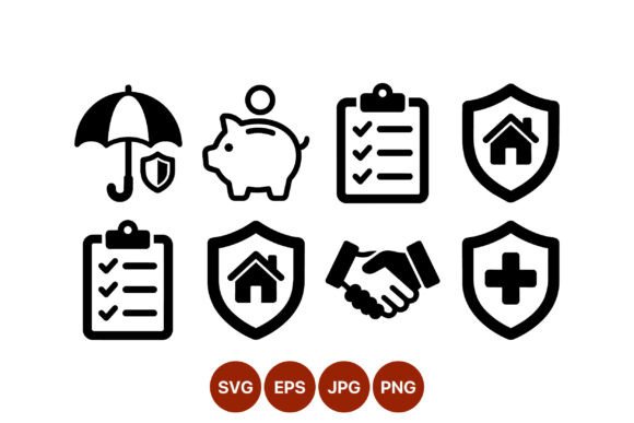 Insurance and Finance Icons Black White