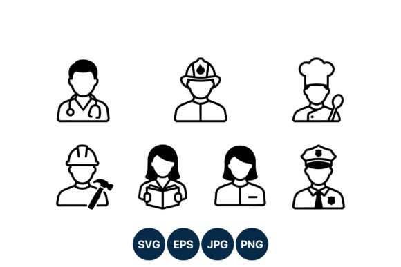 Line Art Profession Icons Black White