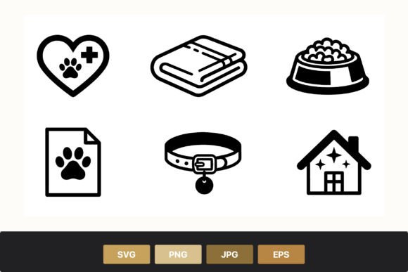 Pet Care Black White Icons