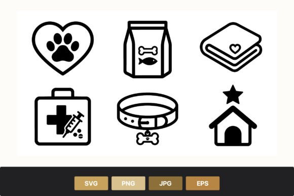 Pet Care Icons Black and White Set