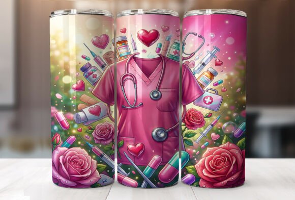 Pink Nurse Scrub 20oz Tumbler Wrap PNG