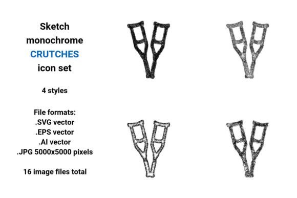 Sketch Crutches Icon Set
