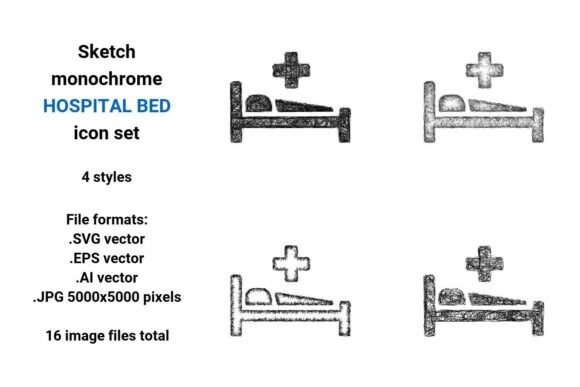 Sketch Hospital Bed Icon Set
