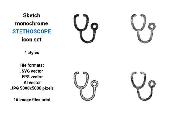 Sketch Stethoscope Icon Set