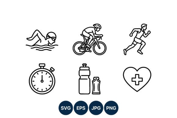 Triathlon Black White Sport Icons