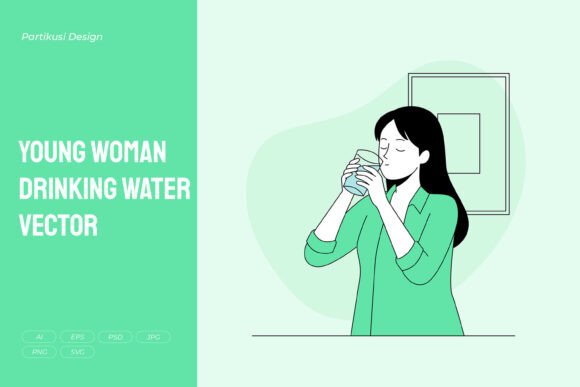 Young Woman Drinking Water Vector